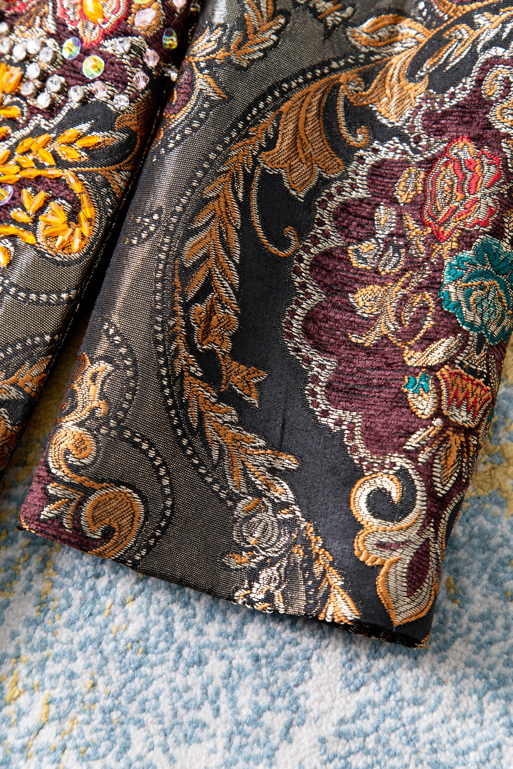 Color as pictures CT177Y Luxury Embroidered Beaded Jacquard Vintage Long Coat for wholesale on Faire10