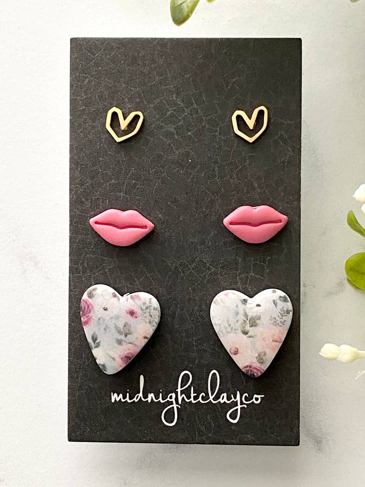 Valentines stud earrings, clay earrings, for women, cute for wholesale by midnightclayco