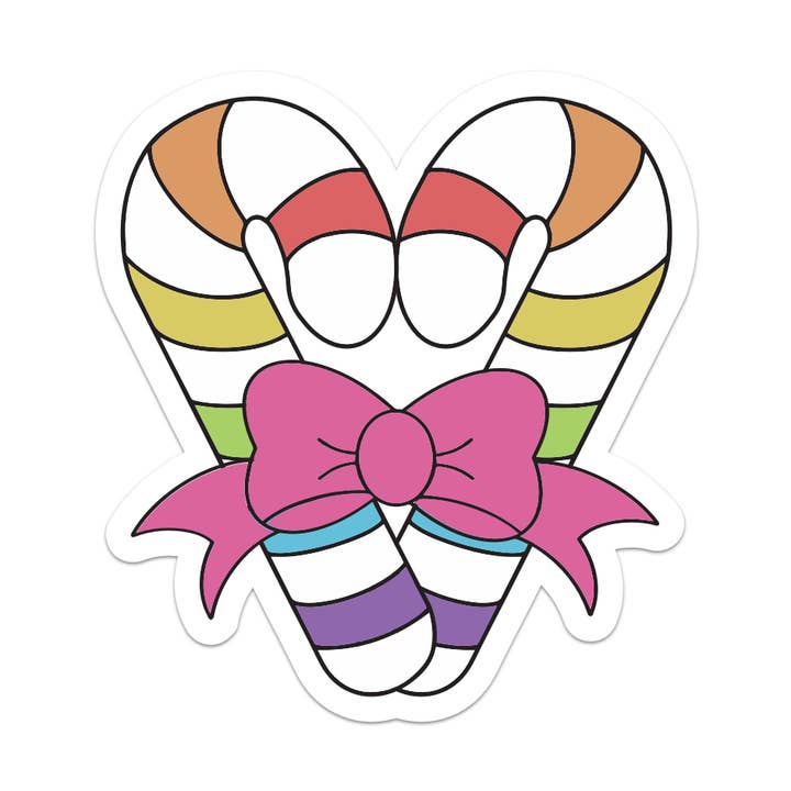 Rainbow Candy Canes Vinyl Sticker for wholesale by Mouthy Broad
