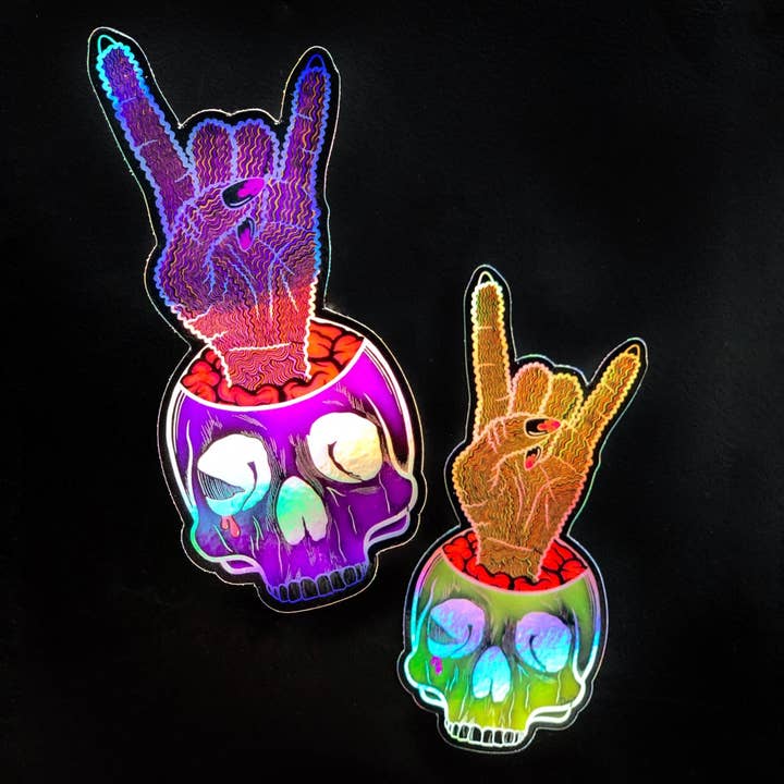 Skull Planter Holografisk Sticker, 5x2.25in for engroshandel hos Catnip and Kittens