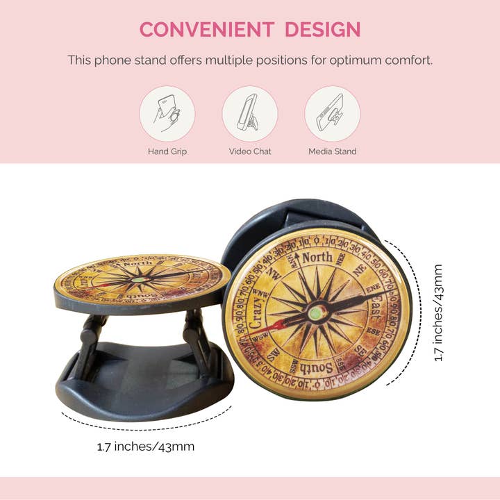NoMonet - Wholesale Phone/Tablet Stand - On My Way to Crazy - Faux Compass Adjustable Phone Stand3