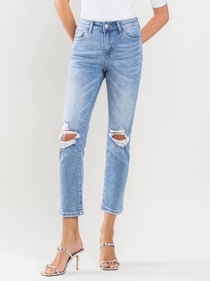 MID RISE DISTRESSED CROP STRAIGHT JEANS V2809 for wholesale by VERVET by FLYING MONKEY