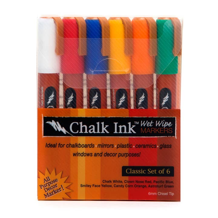 Chalk Ink Markers - Wholesale Marker - Classic set of 6 Wet Wipe 6mm Markers