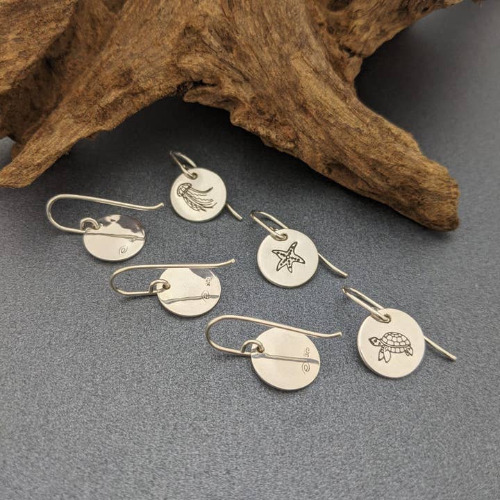 erin.k creative studio - Wholesale Dangle earrings - SEASCAPE – Stamped sea creature earrings1