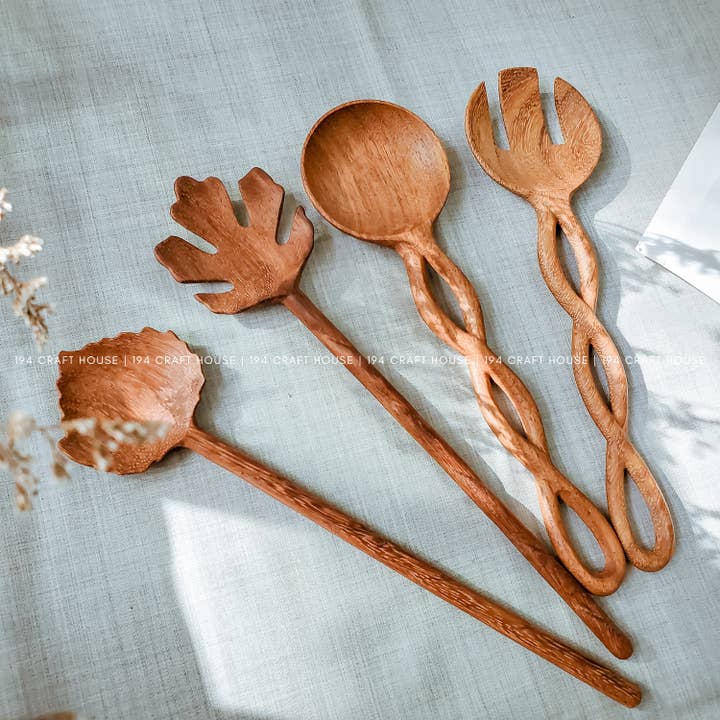 194 Craft House - Wholesale Serving Utensil - Wooden Salad Servers - Kitchen Serving Utensils