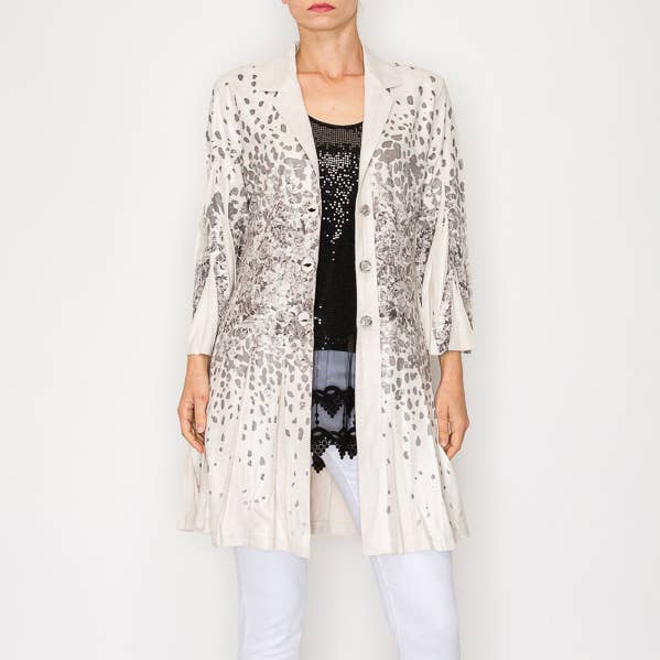 Casaco Elegante de Camurça Sintética com Mangas Plissadas em Sino - 4832BG LEO ROSE por atacado de Origami Apparel ~ Lace and Crochet inspired