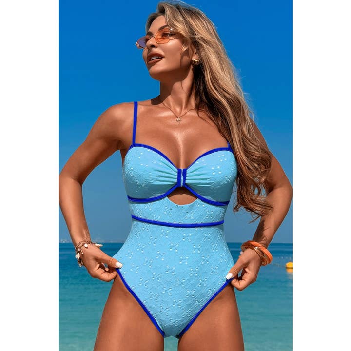 Supreme Fashion - Wholesale One Piece Swimsuit - Women's - Contrast Trim Knot Front Cut One Piece Swimsuit