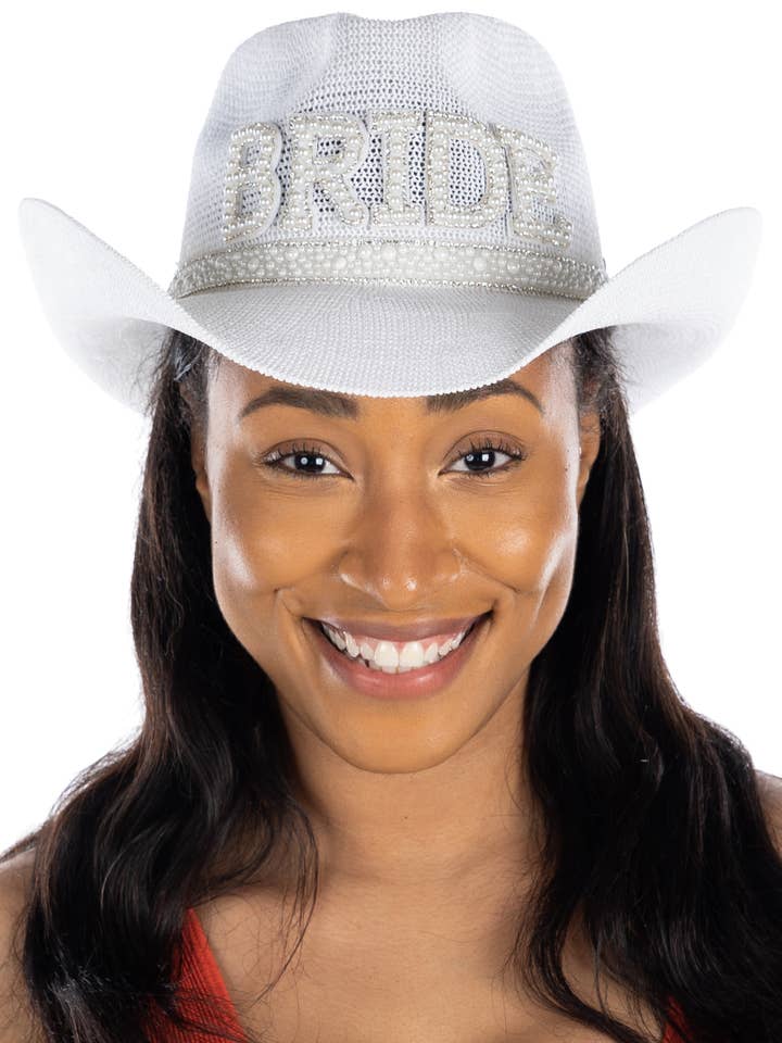 Women's Cowboy Hat - Bride (White/Silver) for wholesale by Funky Junque