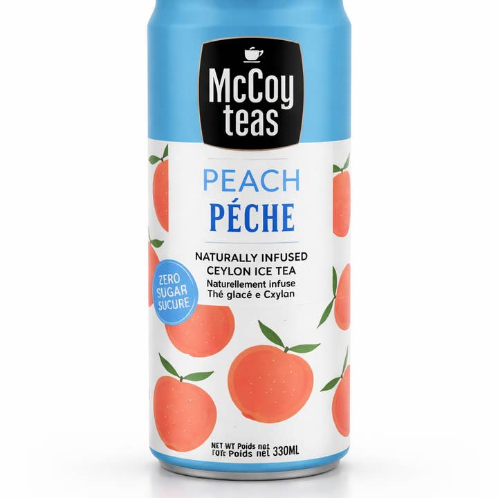 Thé glacé de Ceylan infusé naturellement à la pêche (zéro sucre) - Pack de 12 pour la vente par Mccoy Teas Canada
