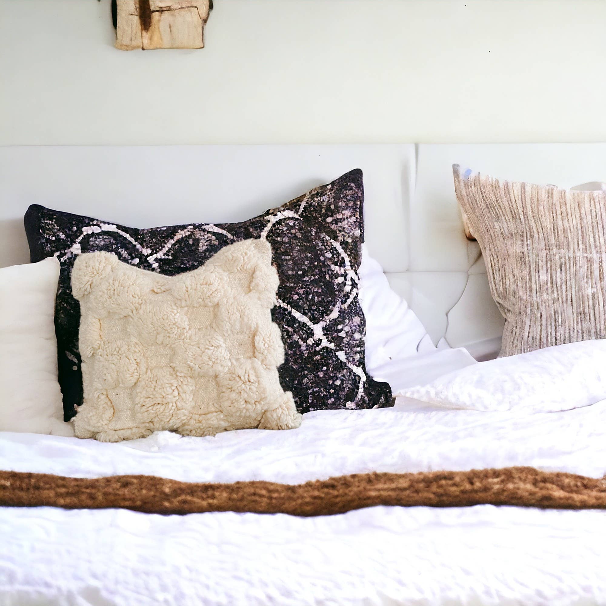 Berberwoolrug - Wholesale Throw Pillow Cover - Handcrafted White Checkered Beni Ourain Wool Pillow Cover9