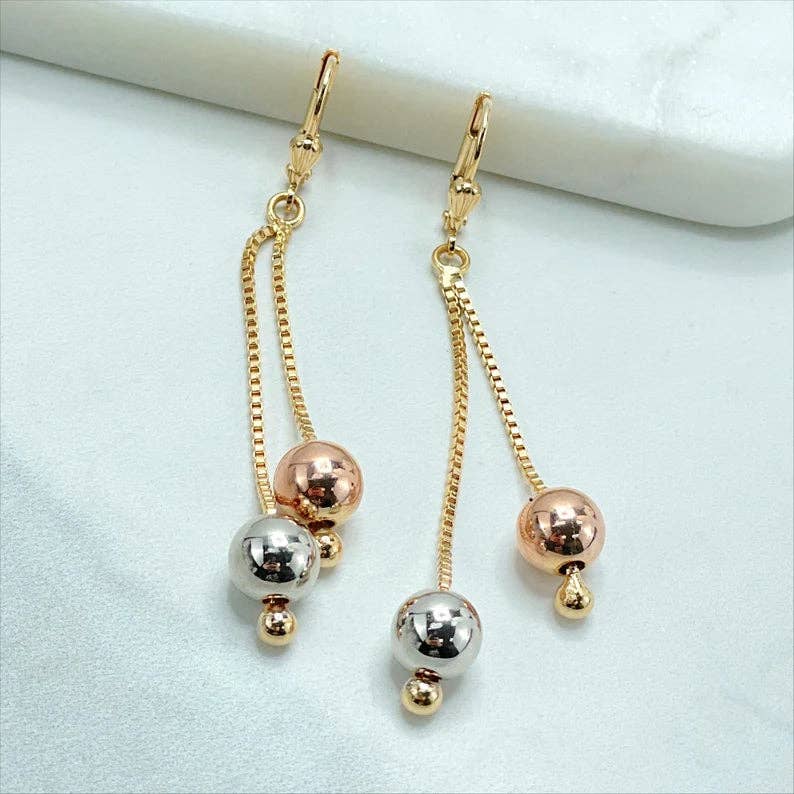 Luxus Accessories – Großhandel Kette mit Anhänger/Charm – Mit 18 Karat Gold gefüllte 1,2 mm große Boxkette, dreifarbig, verstellbar, 30 Zoll, zweifarbige Kugeln6