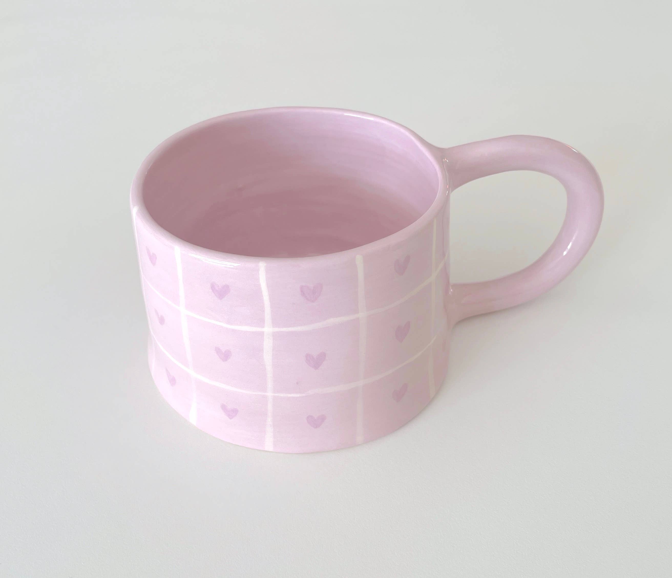 Pipa and Happy - Wholesale Coffee Mug - Mary Mug – Handmade Ceramic Cup with Hearts & Checks 400ml4