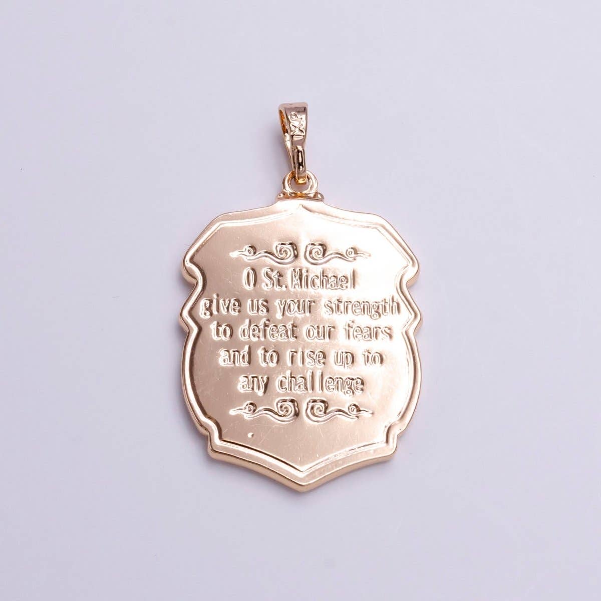 Aim Eternal - Wholesale Individual Charm/Pendant - Saint Michael Protect Us Prayer Engraved Double Sided Rosey Gold Medallion Pendant | AA3961