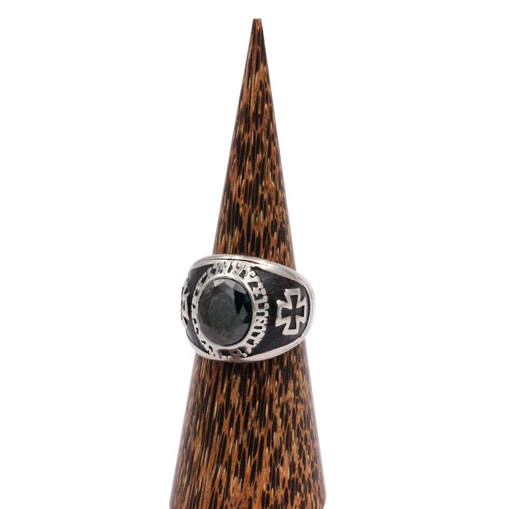 Awaken - Wholesale Cocktail/Statement Ring - Black Gemstone Cross Ring-A-4241