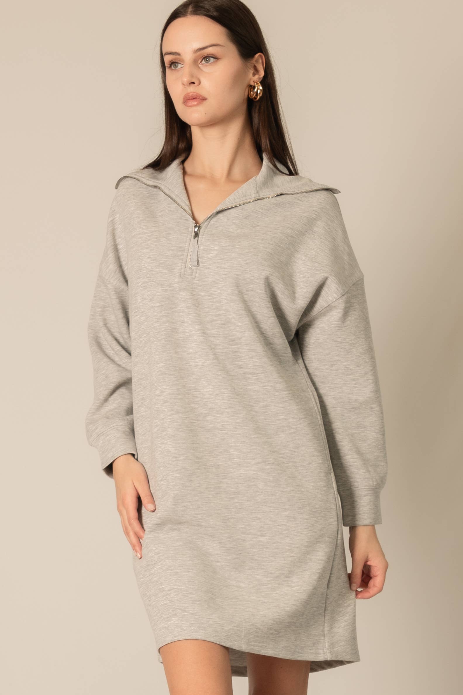 P. CILL - Wholesale Dress - Women's - P. CILL Butter Modal Quarter Zip Up Long Sleeve Dress11