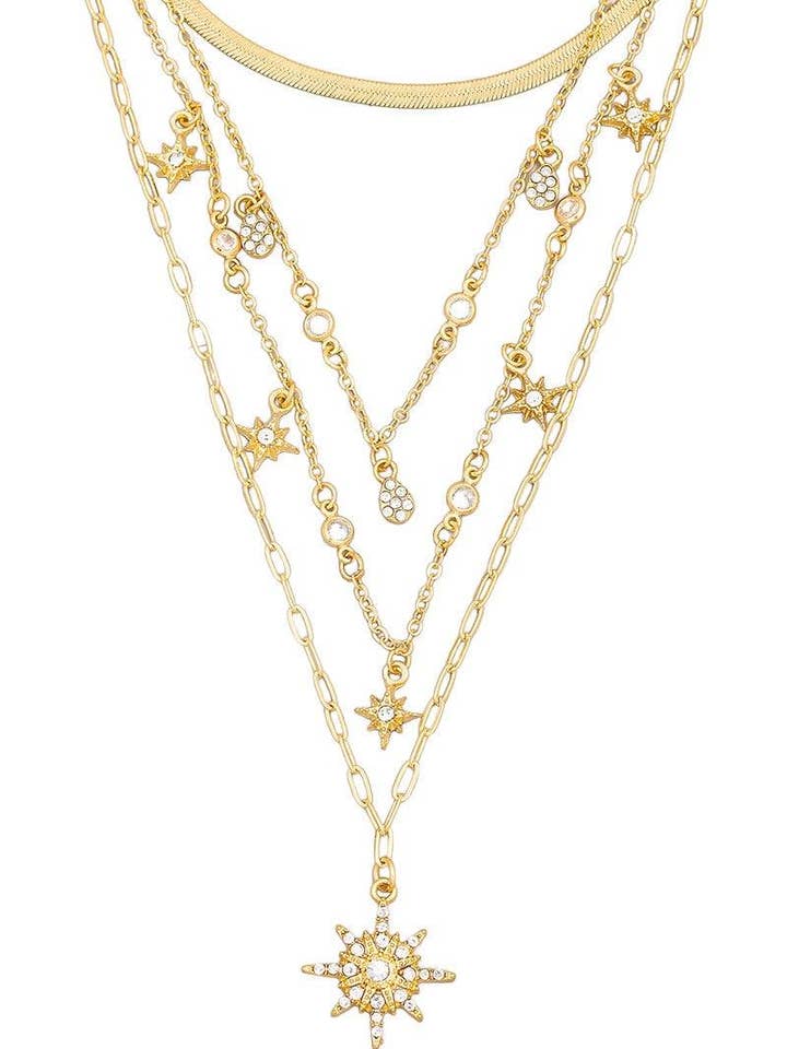 Mehrlagige Halskette mit Anhänger in Tropfenform mit Stern in Pavéform für den Großhandel von Tasha Apparel Wholesale