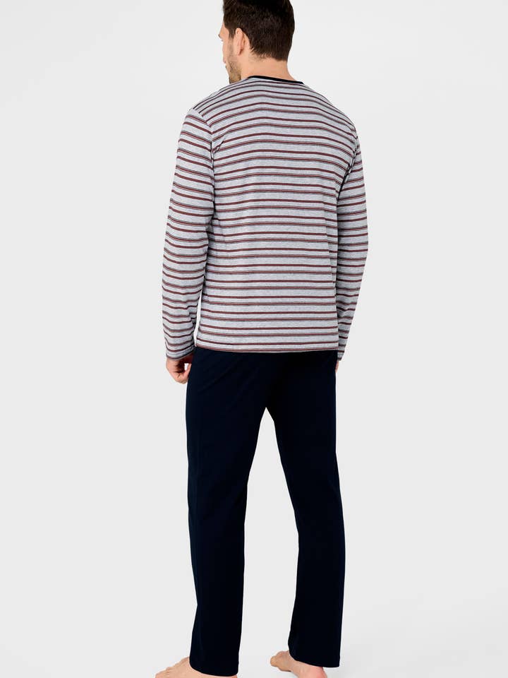Gris PRODIGY Pijama Hombre Largo Premium Punto Rayas - Gris 532 de venta al por mayor en Faire