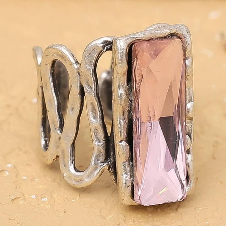 Antique silver plated crystal stone adjustable ring for wholesale by AVENS