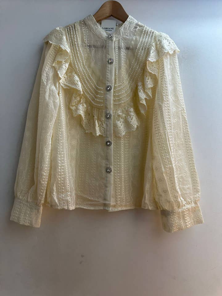 LORIANE - Wholesale Button Down Shirt - Women's - 6520 one size embroidery shirt with pearl 2