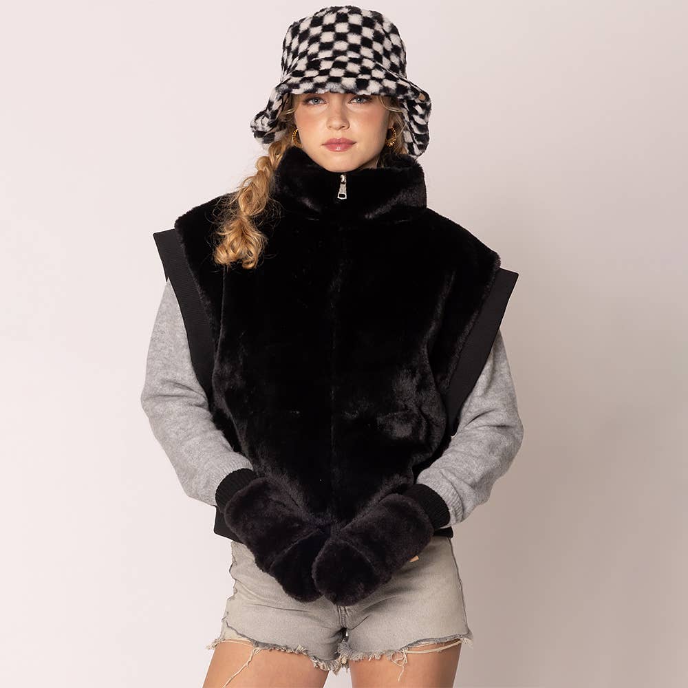 Sensibling Corp. - Vente Moufles – femme - Moufles ouvertes en fausse fourrure solide29