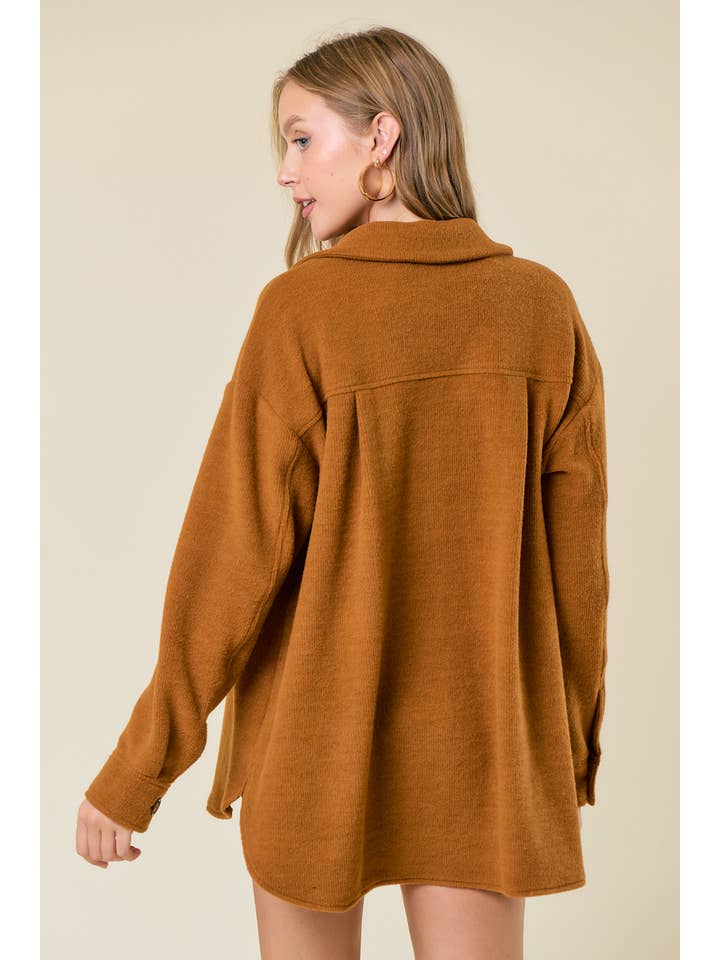 Doe and Rae - Wholesale Shirt Jacket/Shacket - Women's - Fleece Knit Button-Down Shacket W/ Patch Pocket - 10606J8