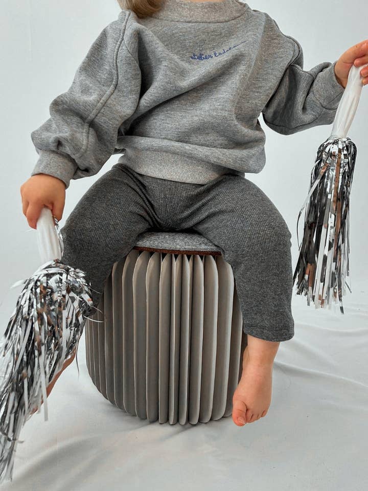 Ribbet bomuldsleggings Breeze - meleret grå for engroshandel hos Atelier Badaboum