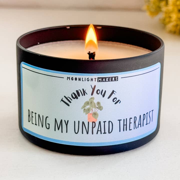 Funny Natural Candle - My Unpaid Therapist - 100% Soy, 8oz for wholesale by Moonlight Makers