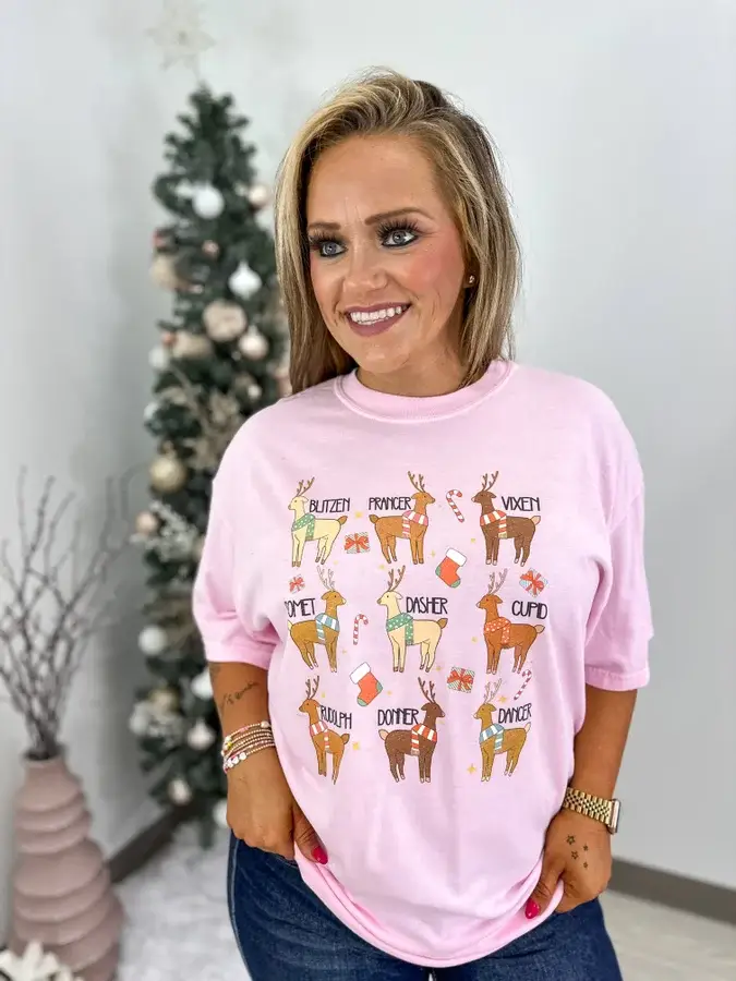 birdie - Wholesale Screen Printed T-Shirt - Women's - Blitzen, Prancer...Blossom Graphic Tee0