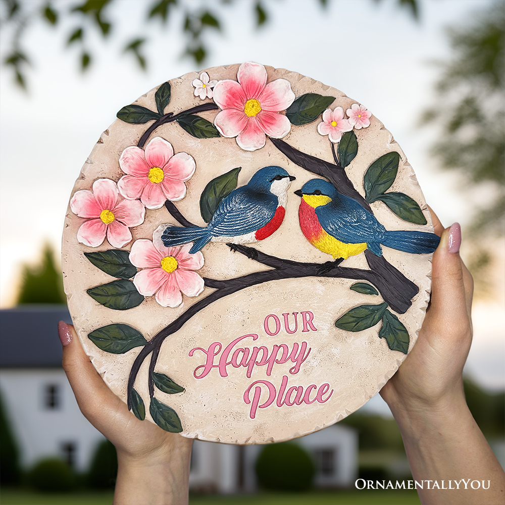 OrnamentallyYou – Großhandel Trittstein – Blühende Singvögel Positivität Trittstein, 24 cm Glücksgartendekoration und Unterstützungs-Geschenk4