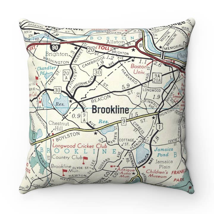 Brookline Massachusetts Map Decorative Pillow Throw Pillow for wholesale by Daisy Mae Designs
