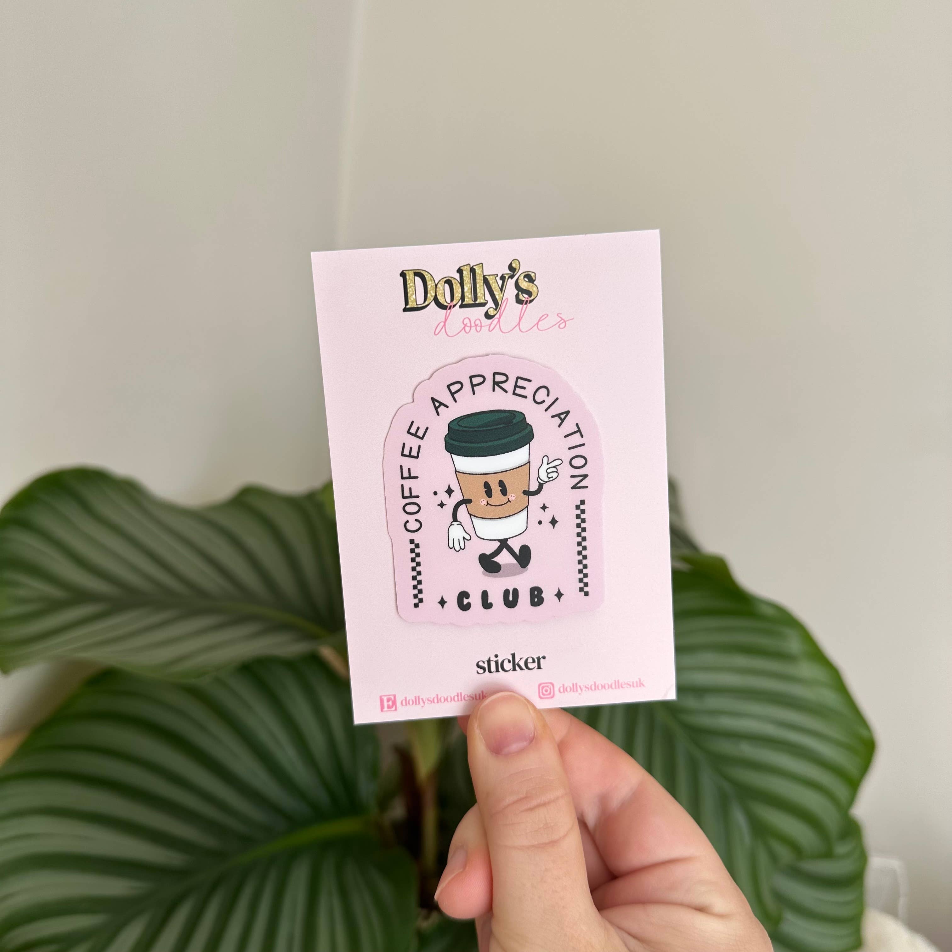 Dolly’s Doodles – wholesale Sticker – Matte Sticker | Retro Coffee Club Iced Latte Pink Gift0