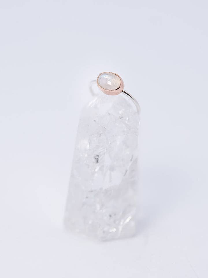 Oval Moonstone Ring in 14K Rose Gold + Silver for wholesale by Ebb and flow