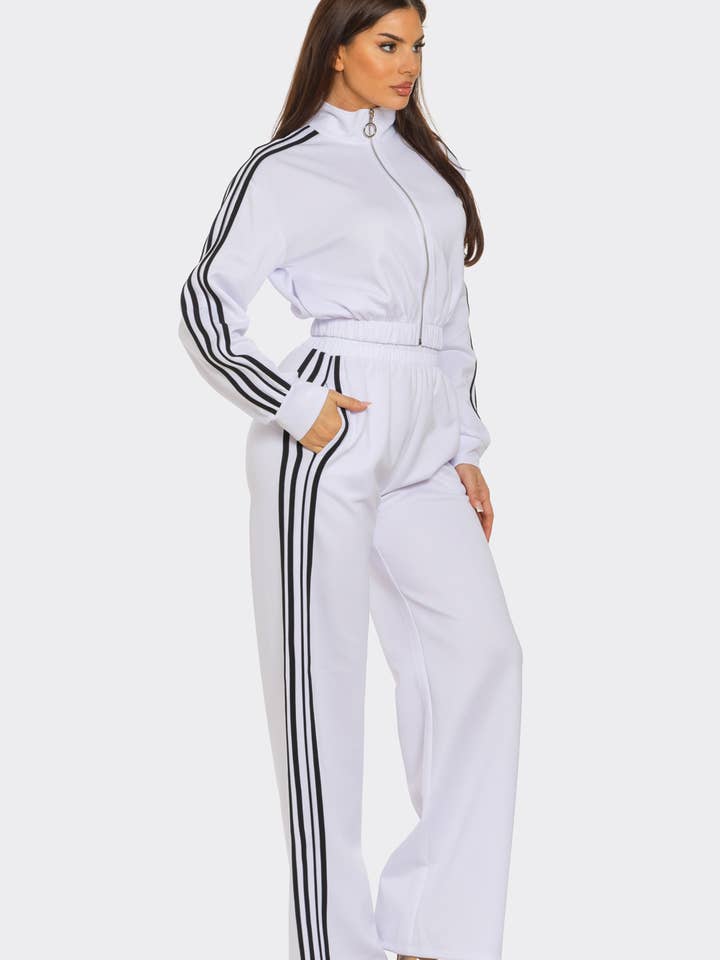 Julia by LoveJ - Wholesale Top & Pant Set (NOT Loungewear) - Women's - Side Stripe Tapping Details Zip Up Jacket and Pants Set