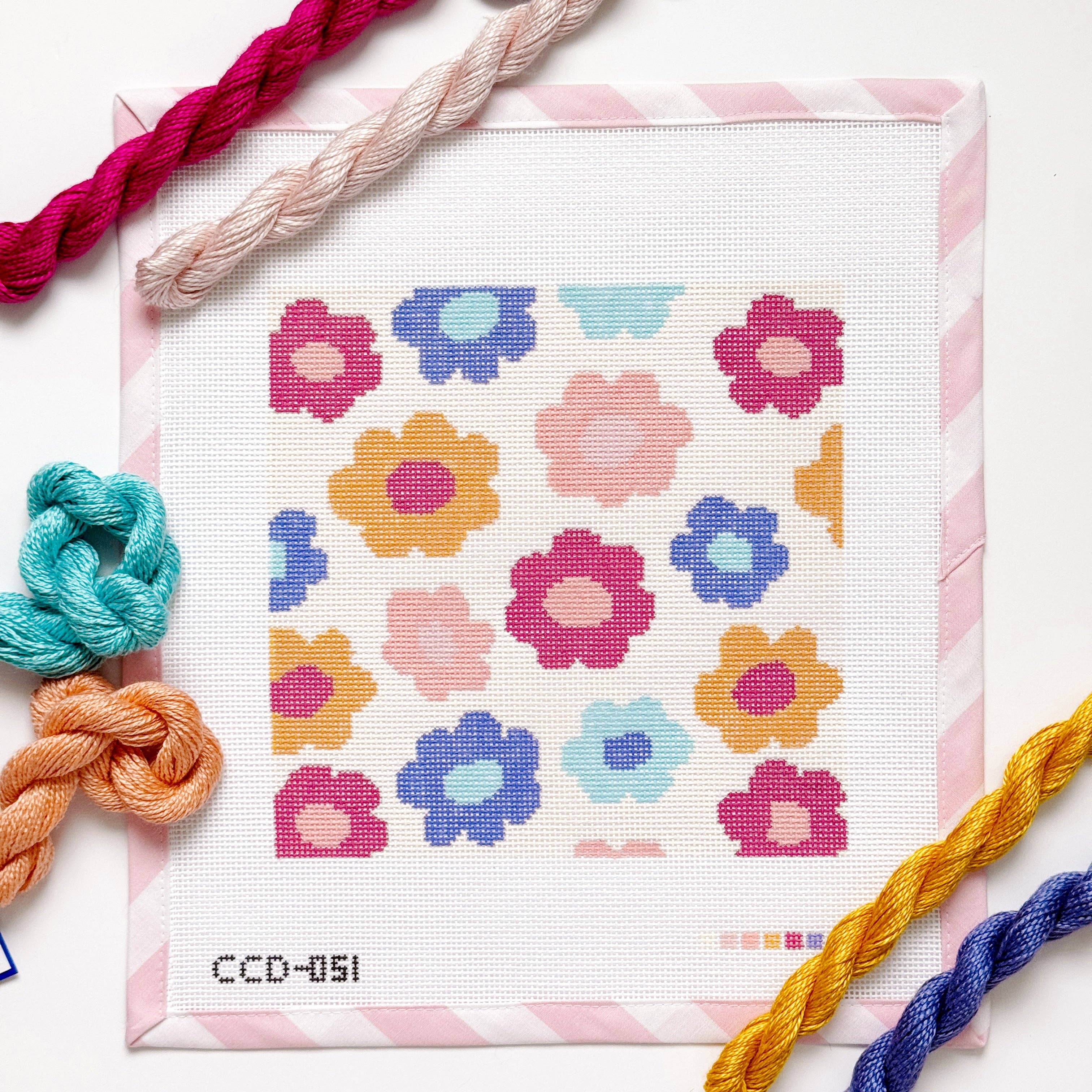 Cotswold Co Designs - Wholesale Embroidery/Cross Stitch Supplies - Retro Flower Pillow Needlepoint Canvas | Hand-Painted 13 Mesh | 8.5” x 8.5” Design on 12” x 12” Canvas | Ready to Ship0