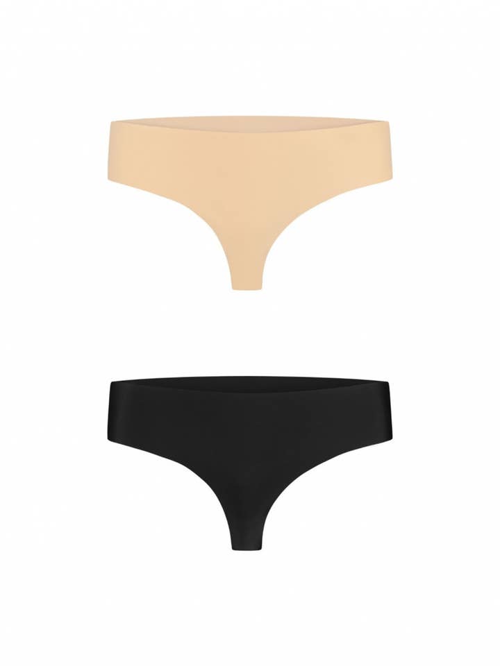 Bye Bra - Vente Sous-vêtements – femme - Tanga invisible (lot de 2 : 1 beige / 1 noir) Beige & Noir