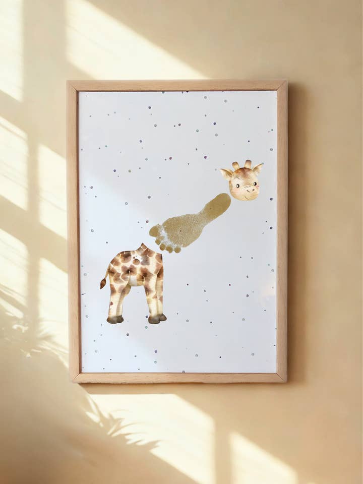 Giraffe Footprint Keepsake Print - A4 for wholesale by Tiny Tiptoes