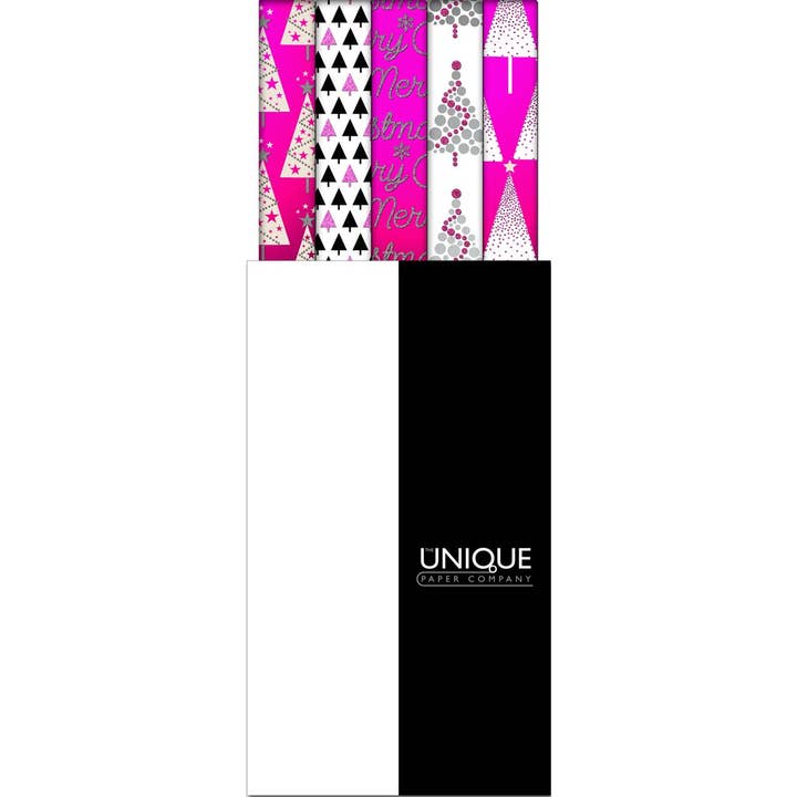 The Unique Paper Company US - Wholesale Wrapping Paper Roll - Pink Christmas Glitter Roll Wrap (box of 42 rolls)