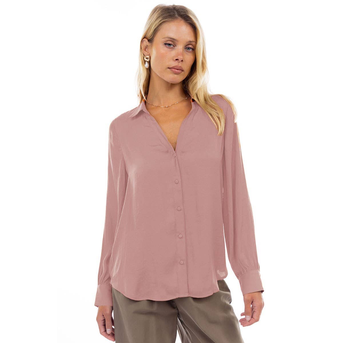 Naked Zebra - Vendita all'ingrosso Camicetta - Donna - Blusa Classica con Scollo a V e Bottoni - T4