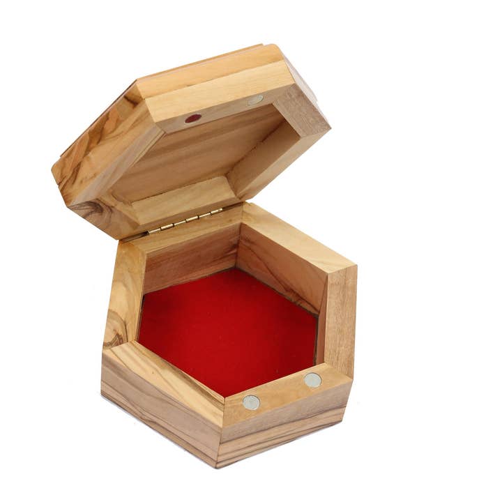 Holyland Artisans – wholesale Jewellery box/organiser – Olive Wood Box_ Plain Large Hexagonal S1