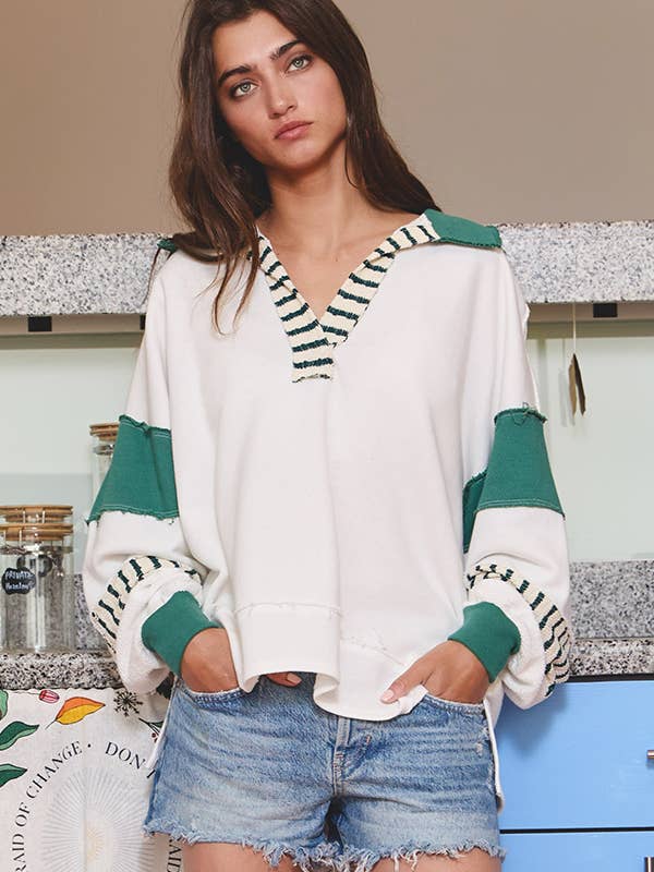 BUCKETLIST - Wholesale Tunic - Women's - T2004C French Terry Knit Color-block Collared Tunic Top15