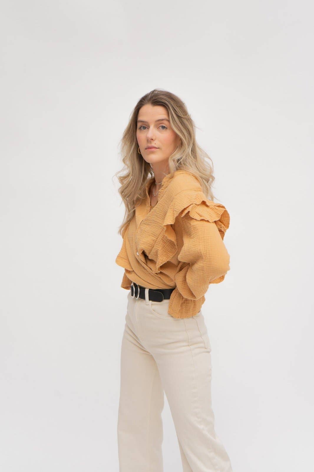 Wild Daisy - Wholesale Button Down Shirt - Women's - WILD BONNIE oversized muslin shirt in caramel4