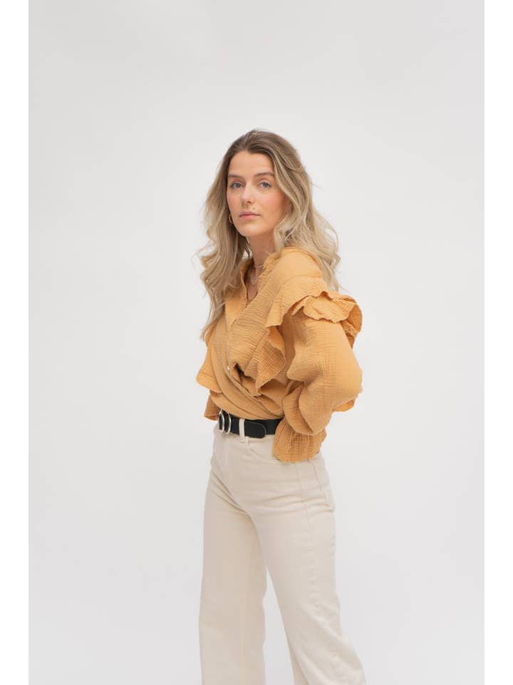 Wild Daisy - Wholesale Button Down Shirt - Women's - WILD BONNIE oversized muslin shirt in caramel4
