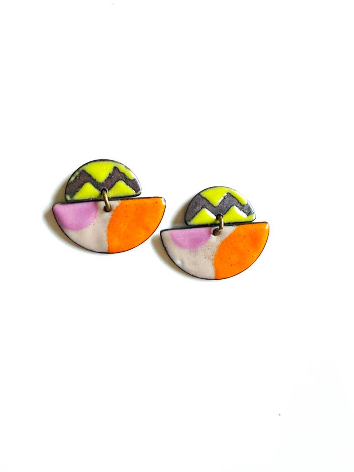 Colorful Half Moon Enamel Earrings for wholesale by Courtney Fischer Jewelry