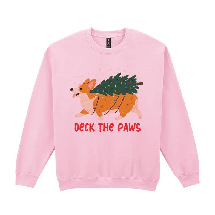 WhiteWolfeDesign - Wholesale Graphic Sweatshirt - Women's - Deck The Paws Corgi Christmas Crewneck Sweatshirt3