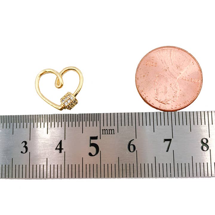 Beads Creation - Wholesale Clasp - Gold Filled Heart CZ Micro Pave Carabiner Screw Clasp, CL4235