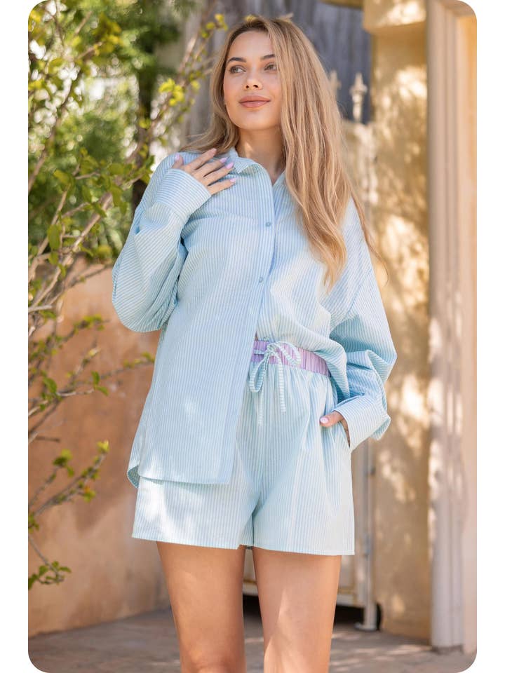 Strut & Bolt – Engroshandel Shorts – Kvinder – Stribede bomuldspoplinshorts1