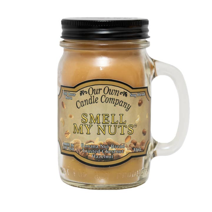 Smell My Nuts 13 Ounce Mason Jar Candle for wholesale by Our Own Candle Company