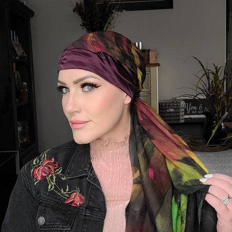 LuxCare Clothing - Wholesale Head Scarf - Women's - Fine Art Headscarf ~Wine10