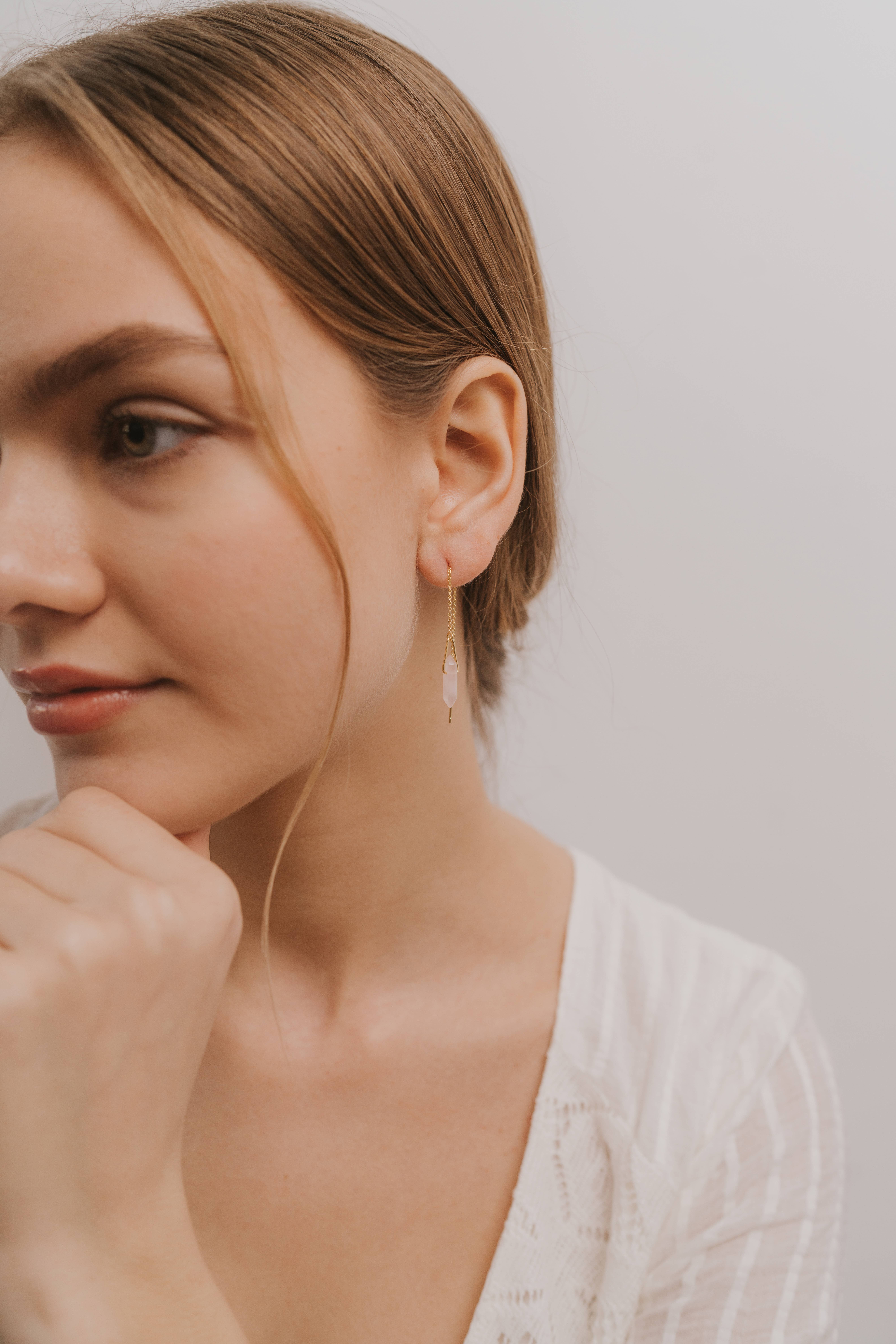 JaxKelly - Vendita all'ingrosso Orecchini pendenti - Threader - Quarzo rosa - Orecchini in oro2