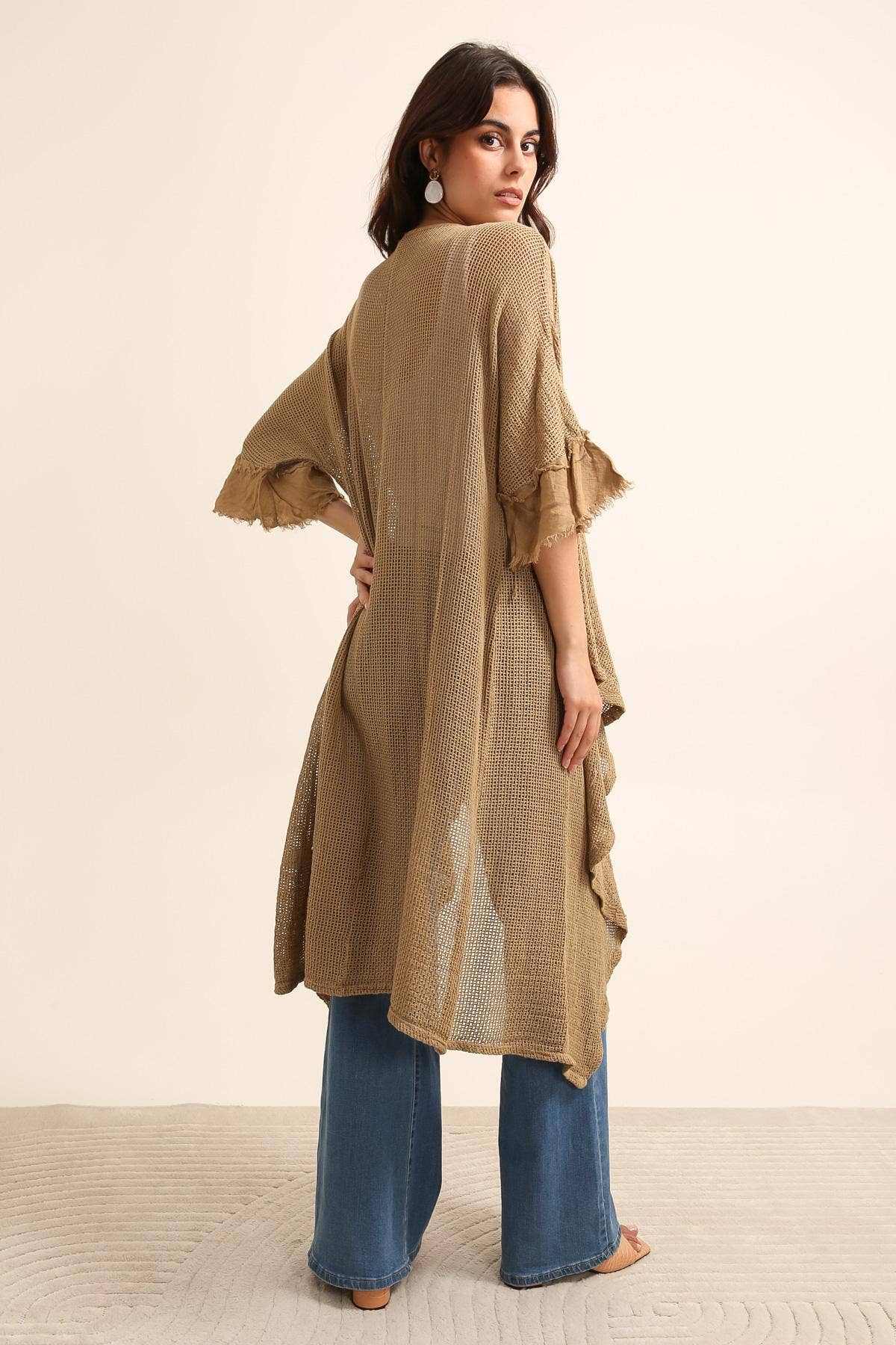 LÉA & LUC - Wholesale Vest - Dames - Opengewerkt vest van 100% katoen met 100% linnen mouwen REF. 6086530